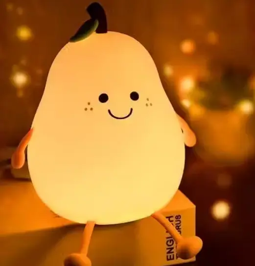 Silicone Pear Night Fluorescent Light For Kids, Usb Rechargeable 3 Step Dimmable Night Light, 7 Colour Changing Touch Sensor Squishy Mini nght Lamp  Bedroom Decor
