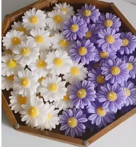 Sunflower Floating Candles (Set of 8 - Purple & White) | Premium Soy Wax Scented | Long Burning, Floral, Decorative & Festive Use