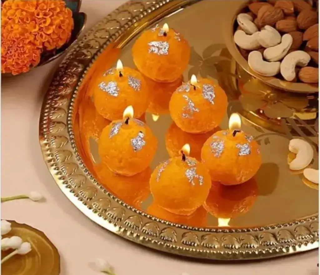 Motichur Laddu Soy Wax Candles Gift Set - Eco-Friendly, Hand-Poured, Decorative Diwali & Festive Gifts - Set of 6