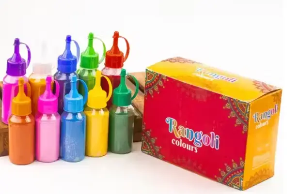 Pack of 10 Rangoli Colors Bottle with special nozzle design for easy flow for diwali decorations