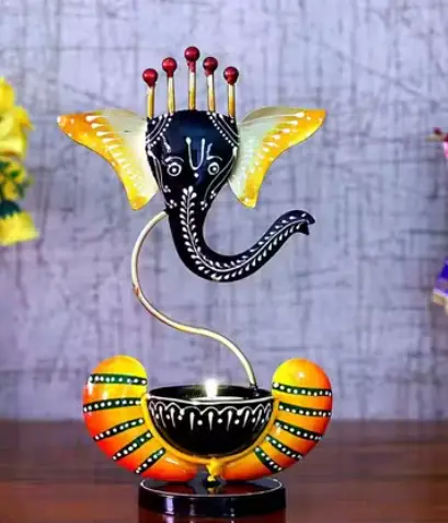 Desert Arts Vinayaka/ Ganesha Ji / Iron Table Decorative showpiece Tealight Candle Holder / Diya Holder / Loban Dhoop / Incense Burner / Ganesha Tea Light Candle Holder for Dewali Decoration, Diwali Gift, Corporate Gift, Table Decor, Pooja Room Decor