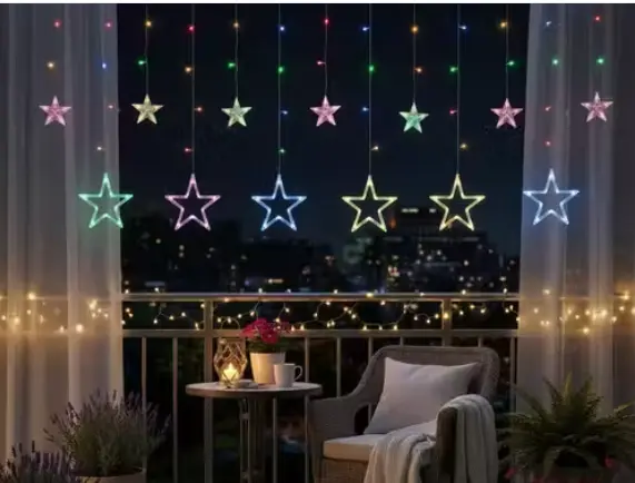 Star Curtain String Lights – 3M Multicolor LED Plug-in Lights with 108 LEDs & 8 Modes | Wall, Festival & Home Décor