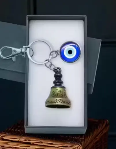 Guardian Bell Key Chain Tibetan Bell Key Chain Temple Bell with Evil Eye & Black Hook Metal Keyring Good Luck Negative Energy Protection