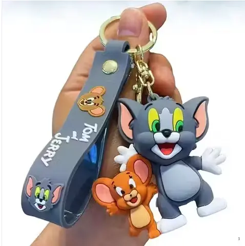 3D Silicone Tom and Jerry Keychain with hook perfect for men women and kids fun cartoon keychain for scooty car or bags great as a gift.