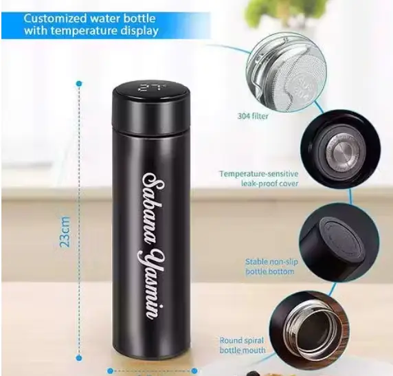 Personalized Temperature Bottle with Couple Name| Wedding Couple Gift for Friend, Parents, Wife, Husband. Black & White, 500ml