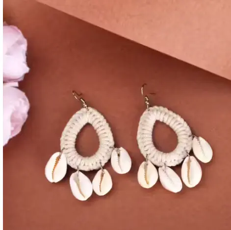 Handmade Shell Hoop Earrings Fabric Tunnel Earring, Tassel Earring, Hoop Earring, Drops & Danglers