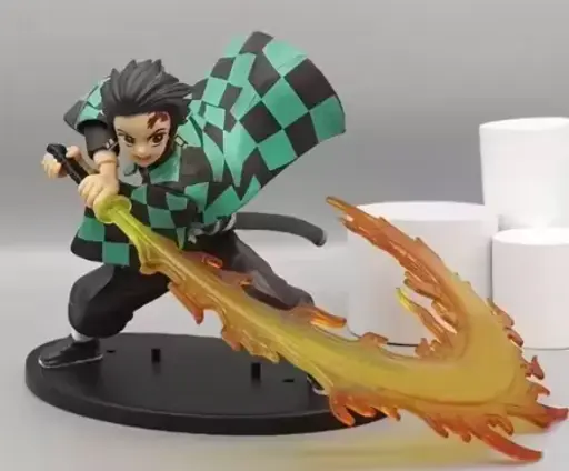 Demon Slayer Tanjiro Anime Action Figure 16cm With Big Fires word Decorative Showpiece Toy Figures For Kids 16 cm