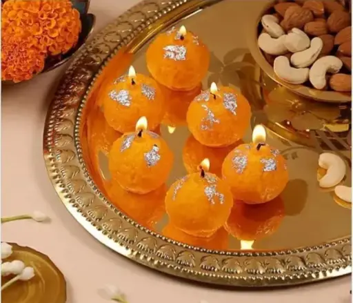 Motichur Laddu Soy Wax Candles Gift Set - Eco-Friendly, Hand-Poured, Decorative Diwali & Festive Gifts - Set of 6