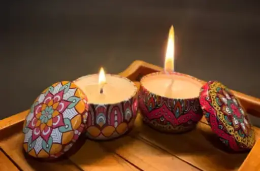 Dry Season Scented Aroma Candles Gift Set for Women & Men,80gm Each Soy Wax Eco-Friendly Printed Tin, Pack of 2 (Lavender & Jasmine)(Random Color)