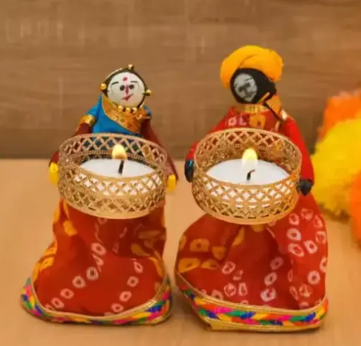 Puppet Tealight Candle holder, Diyas, Deepak, Candle Stand for Diwali, Birthday, Navratri Festival, any occasion for home decor & decoration (Kathputli Pack of 1 pair) flameless smokeless tealight candle