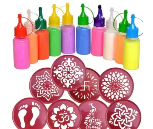 Pack of 5 Rangoli Color Bottle with special nozzle design for easy flow for diwali decorations