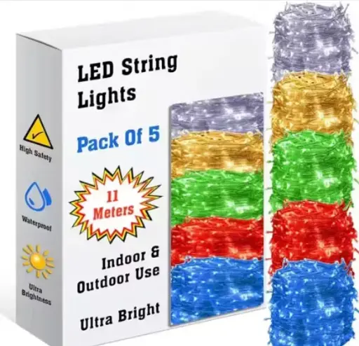11 Meter 40 LED String Light (Pack of 5 Colors – Warm White, White, Blue, Green, Red) | Decorative Serial Light for Diwali, Christmas, Wedding, Home, Balcony | Plug-in