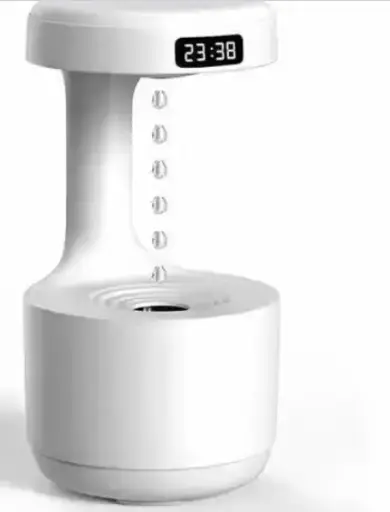 Anti-Gravity Water Droplet Humidifier with LED Clock Display, Creative Black Technology