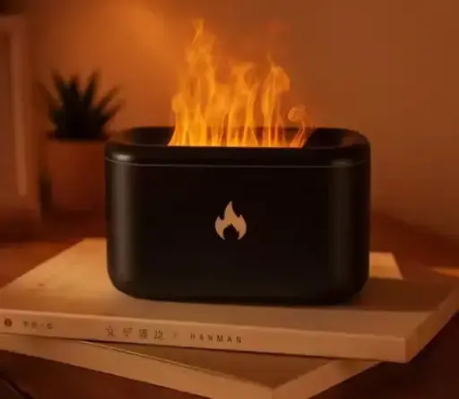 Flame Humidifier, Portable Aroma Diffuser Auto Shut-Off, Multifunctional for Home & Office (Black)