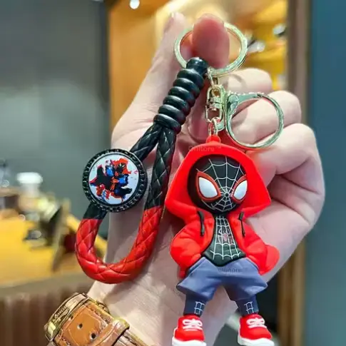 Red Hoodie Spiderman 3D Silicon Keychains With Bag Charm and Strap Gift Item for Super Hero fan