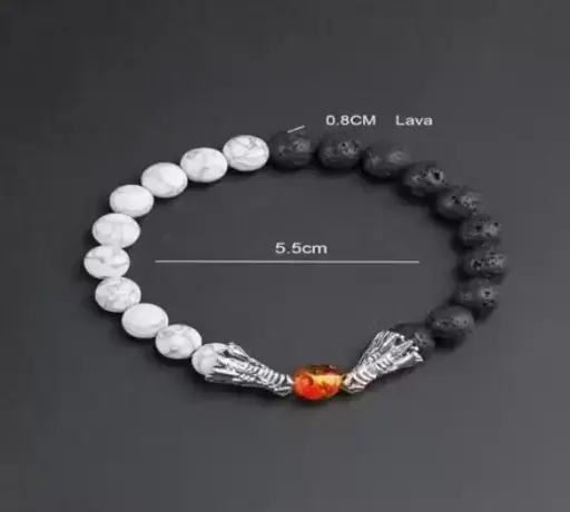 Bead Bracelets for Men and Women Natural Black Lava & White Howlite Buddha Dragon Stone Bracelet