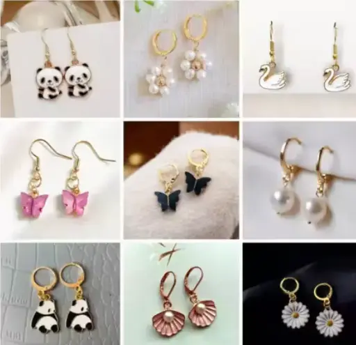 shimmering beautifull pack of 9 earrings for girls and womens