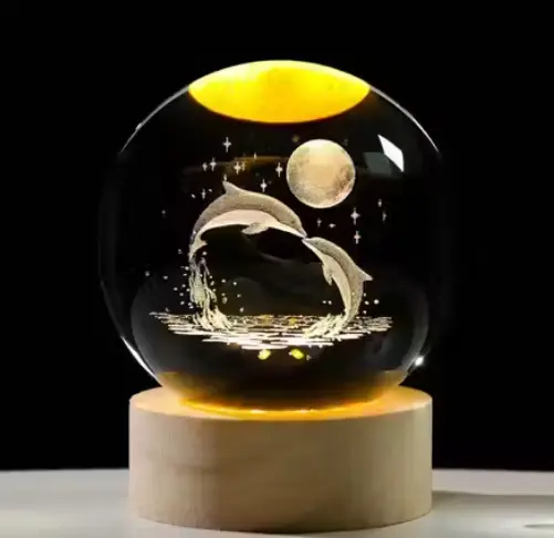 Glass Lamp 3D Ball Astronomy Night Lamp with Base