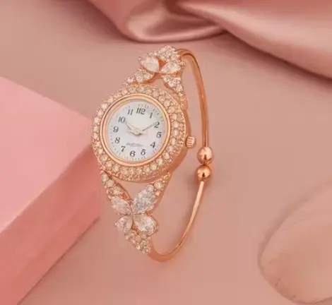 Fusion Bracelet & Bangles | Elegant Rose Gold-Plated Butterfly Design Bracelet Watch for Women and Girls | American Diamond Studded Bangle Style | Perfect for Parties and Special Occasions 