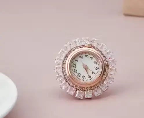 Rose Gold-Plated Designer Ring Watch for Women and Girls | Square American Diamond Studded Dial Ring Watch | Stylish and Elegant Fashion Accessory 